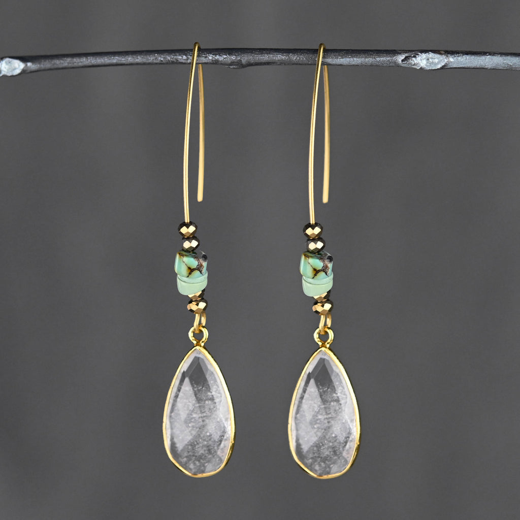 White Rutile Tear w/ Turquoise Jasper Earrings