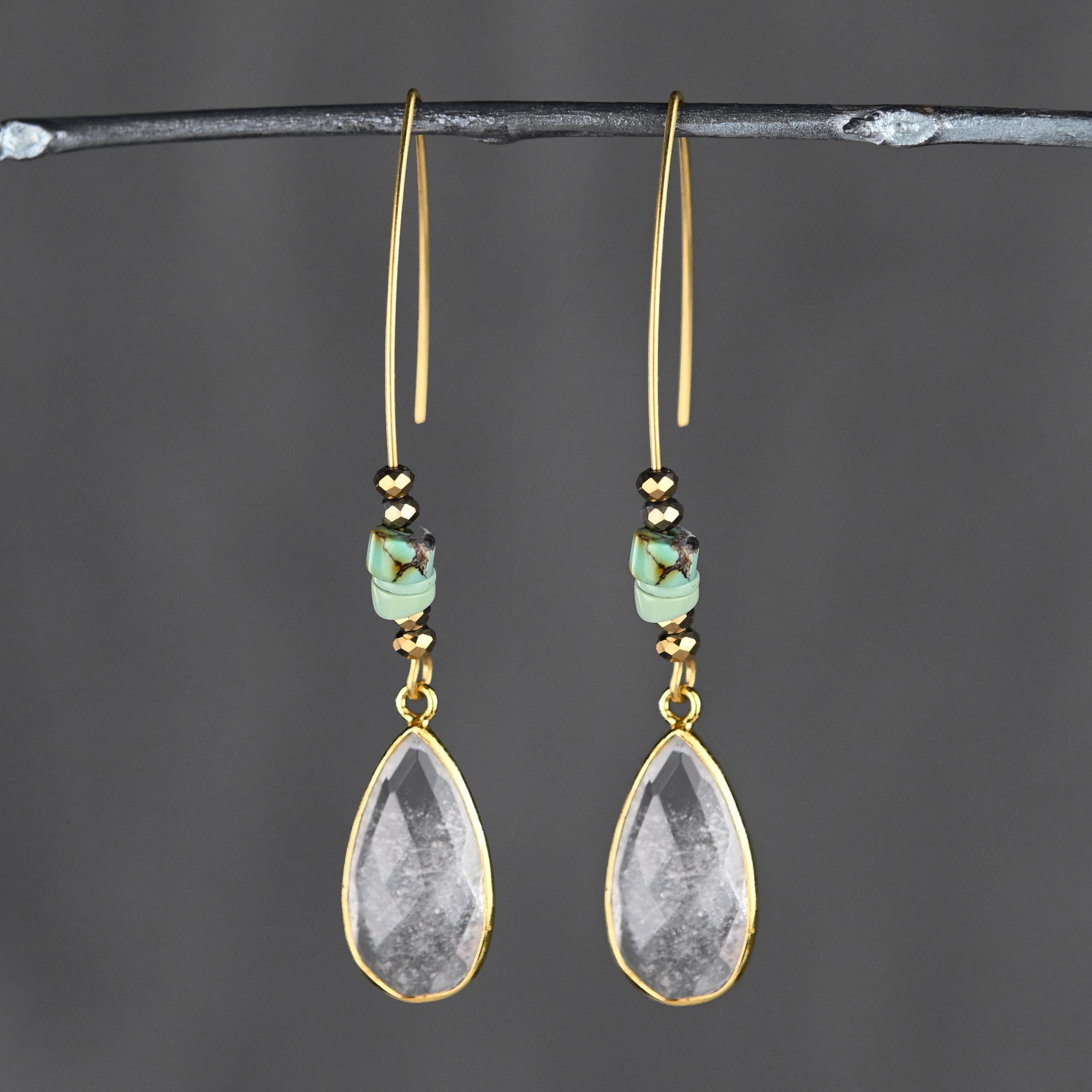 White Rutile Tear w/ Turquoise Jasper Earrings