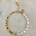 Pearls Bracelet Gold plated box chain adjustable