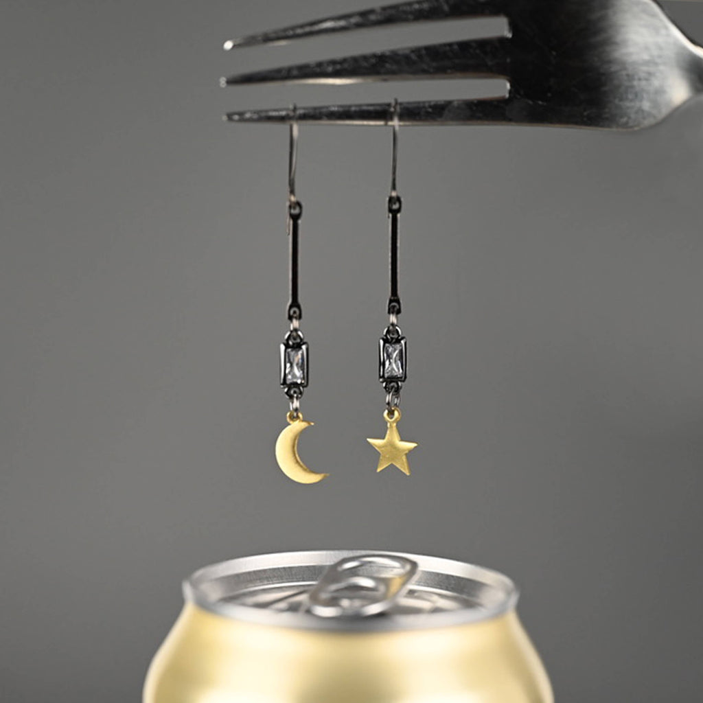 Moon & Star Mismatched Mixed Metal Earrings