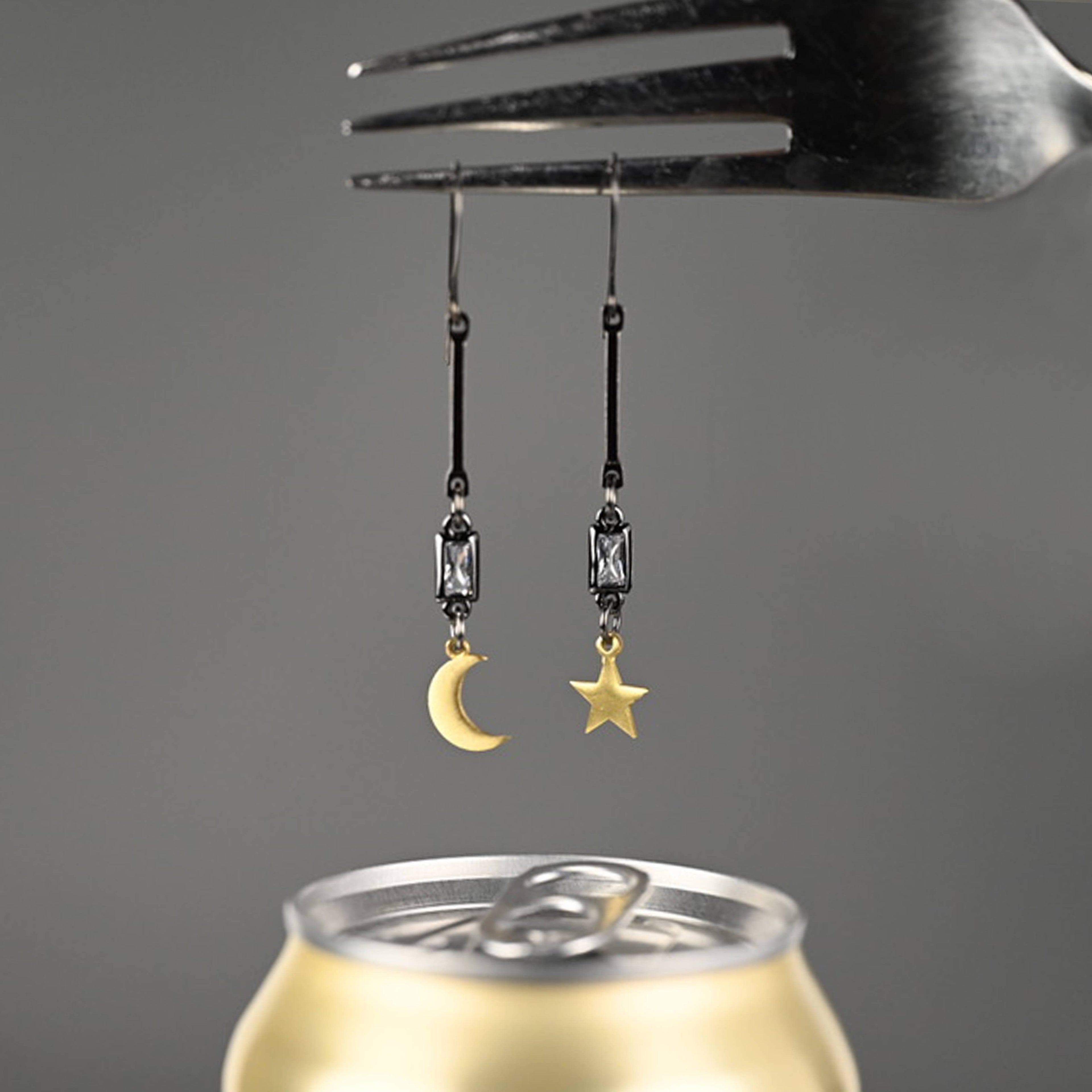 Moon & Star Mismatched Mixed Metal Earrings
