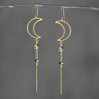 Brass Open Moon w/ Semi Precious Chain Drop Earrings