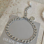 Silver Figaro Pearl link chain bracelet stainless steel
