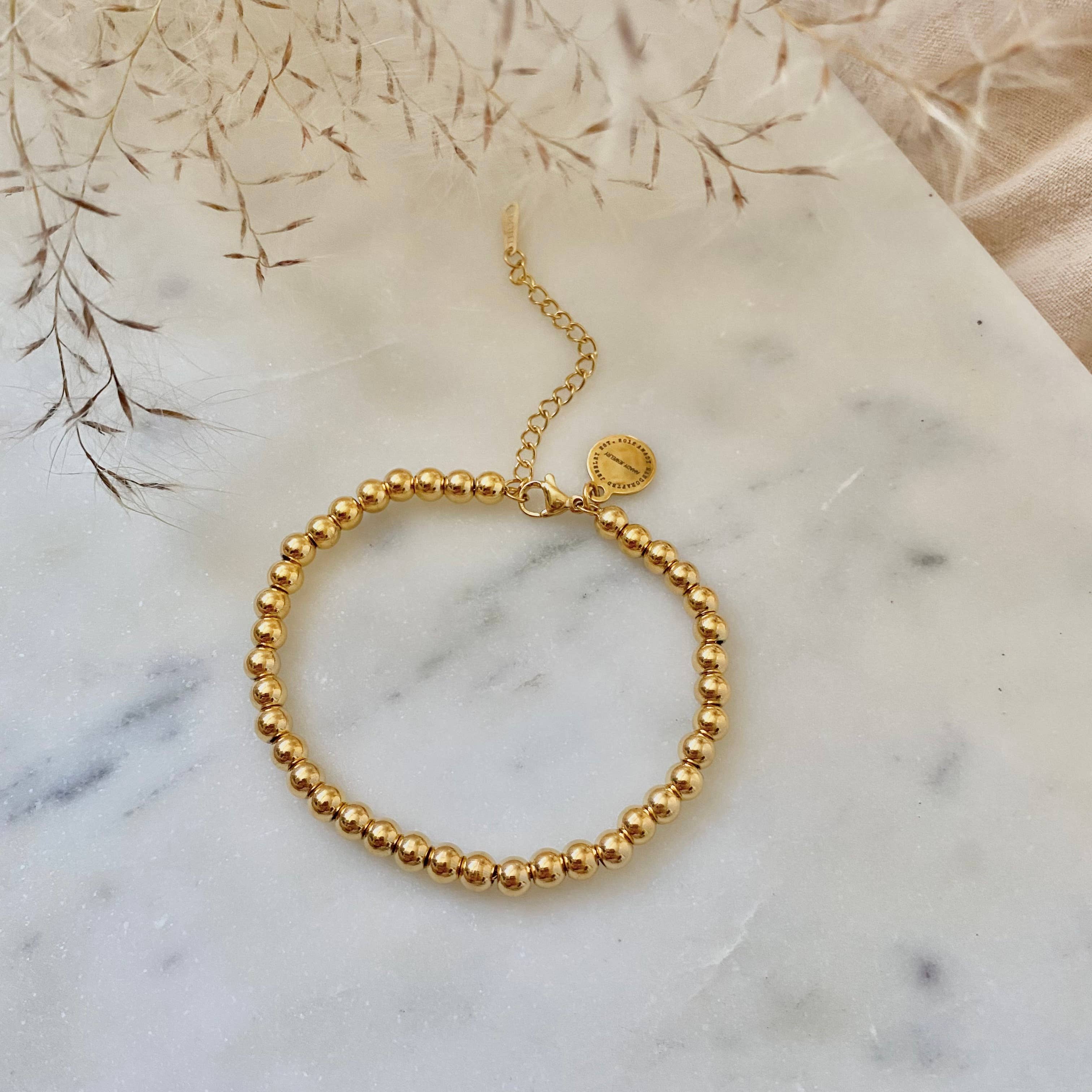 Gold or Silver Beaded adjustable bracelet waterproof