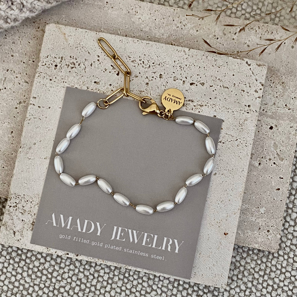 Layering Gold Plated Charm Bracelets clover, flower, pearls