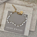 Layering Gold Plated Charm Bracelets clover, flower, pearls