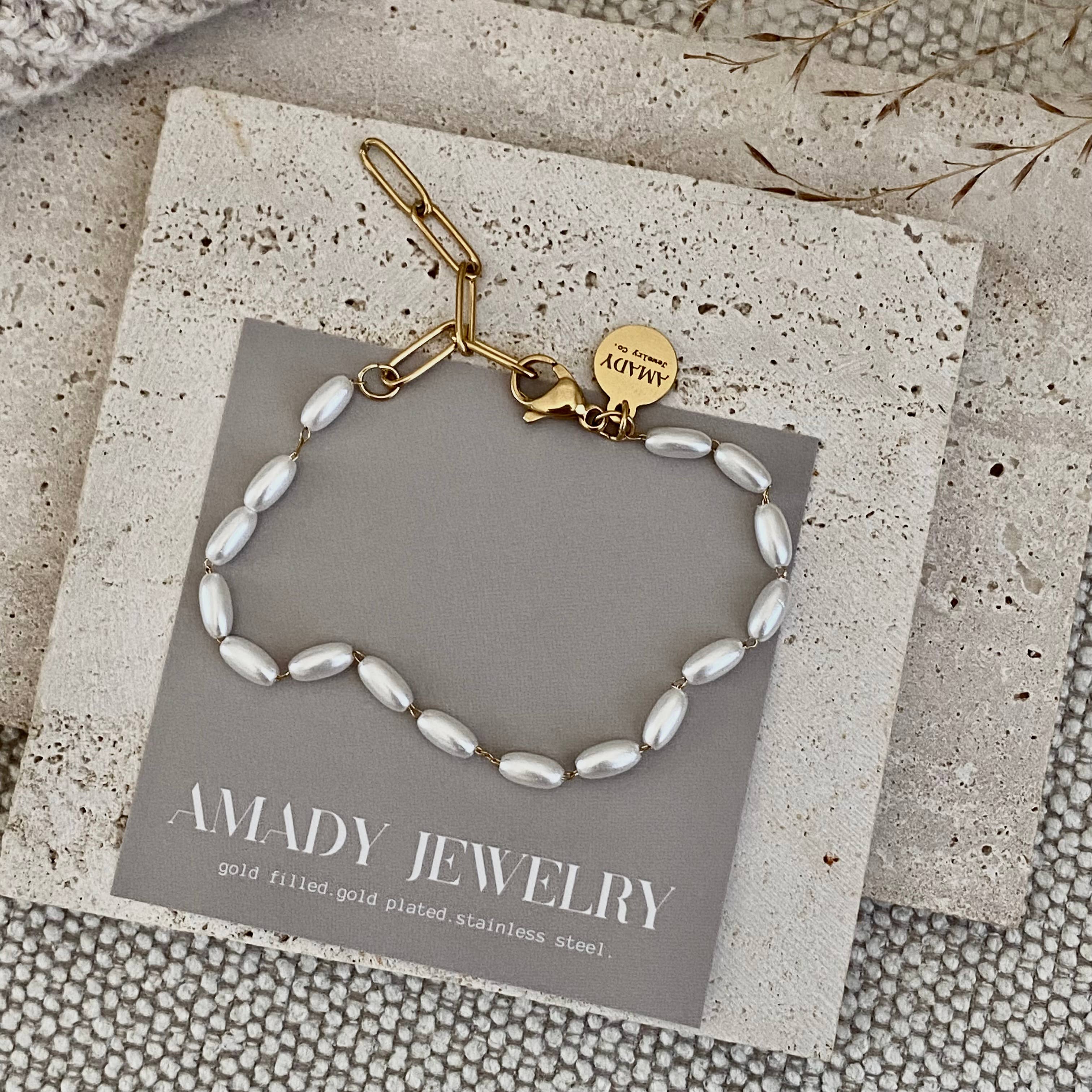 Layering Gold Plated Charm Bracelets clover, flower, pearls
